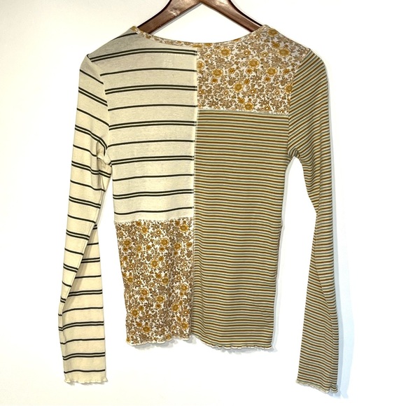 American Eagle patchwork long sleeve mixed print tee round neck cotton medium - Picture 7 of 8